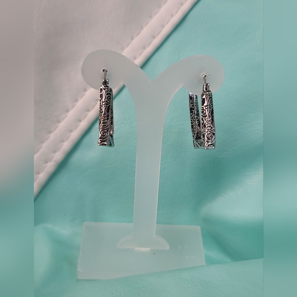 Lia Sophia Silver Square Etched Earrings
